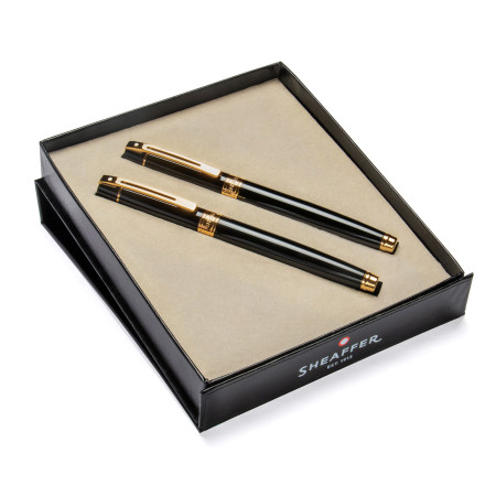Sheaffer 300 Fountain Pen & Rollerball Pen Gift Set - Gloss Black Gold Trim